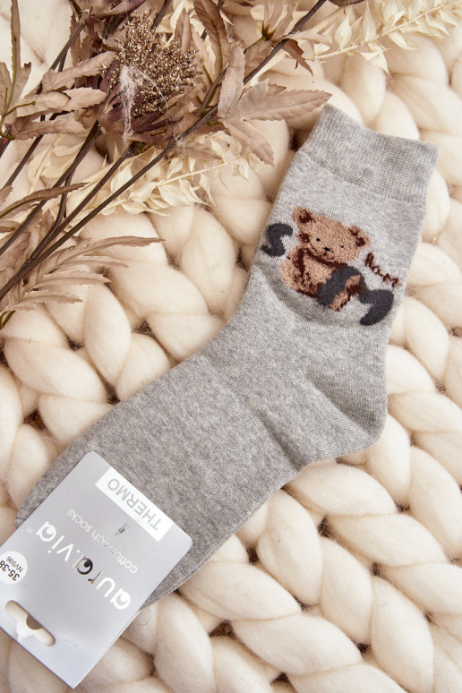 Warm Cotton Socks With Bear Grey Warm Cotton Socks With Bear Grey