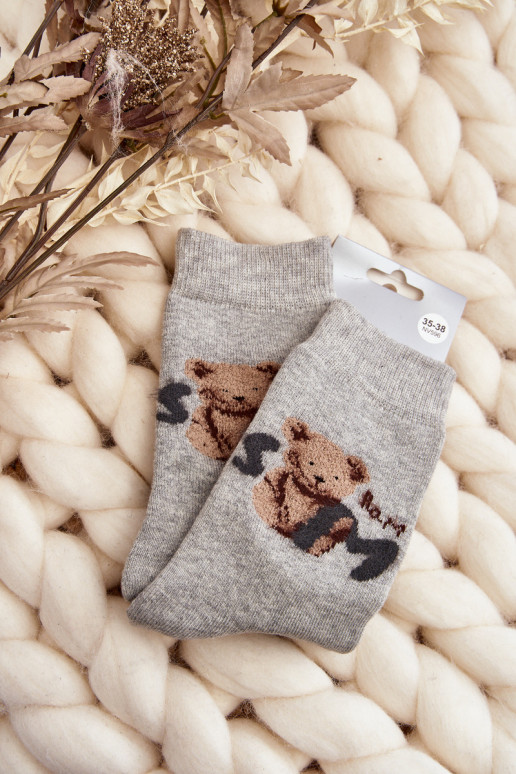 Warm Cotton Socks With Bear Grey Warm Cotton Socks With Bear Grey