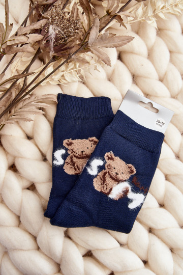 Warm Cotton Socks with Teddy Bear Navy 2
