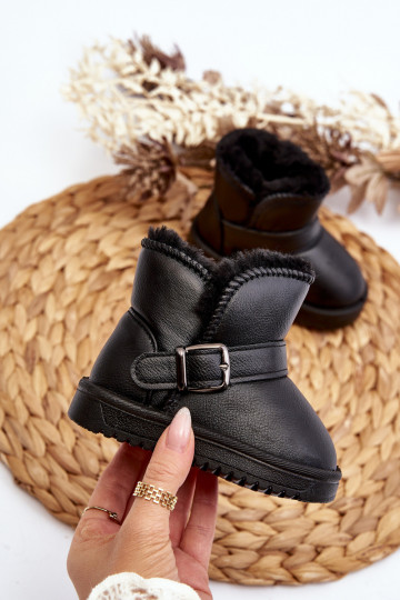 Children's Eco Leather Snow Boots with Strap Black Orinor 2