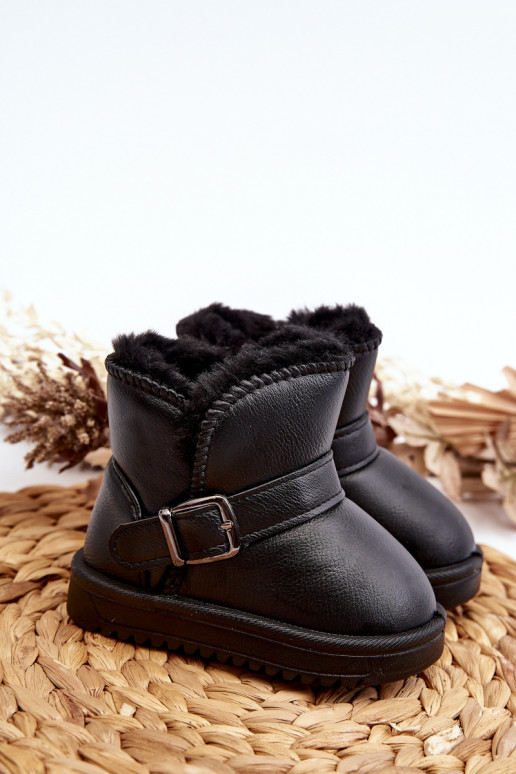 Children's Eco Leather Snow Boots with Strap Black Orinor