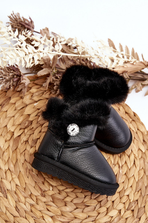 Lined Snow Boots with Fur Black Bessie Lined Snow Boots with Fur Black Bessie