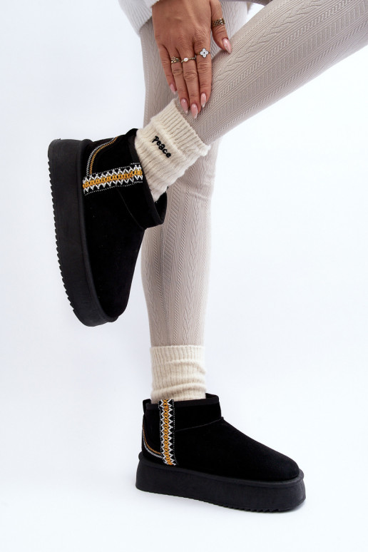 Platform Snow Boots with Pattern Black Udra Platform Snow Boots with Pattern Black Udra