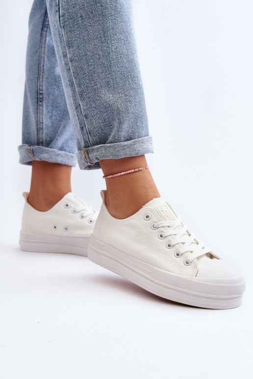 Women's White Fabric Sneakers Staneva