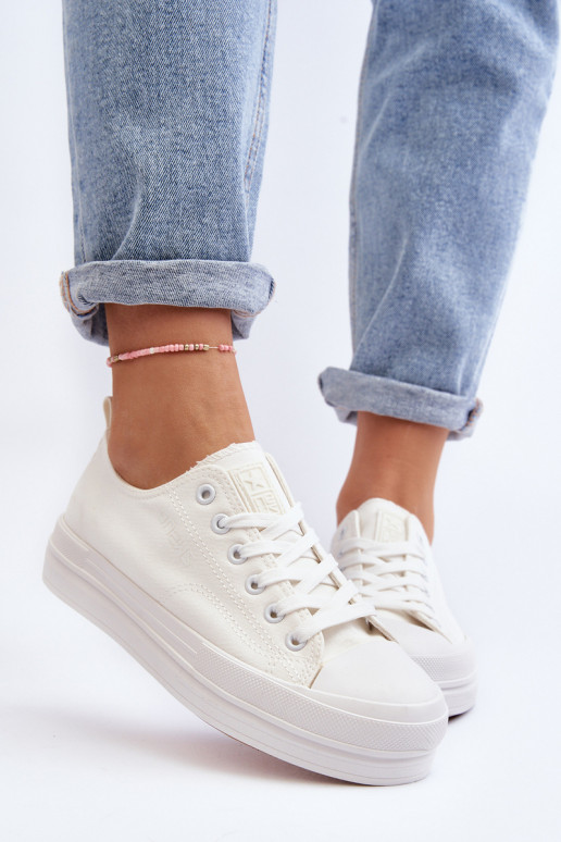 Women's White Fabric Sneakers Staneva