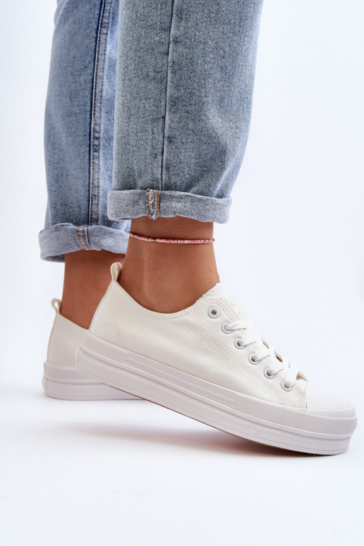 Women's White Fabric Sneakers Staneva