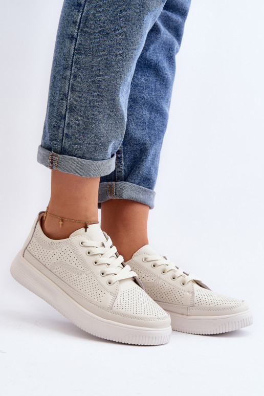 Damskie Skórzane Buty Sportowe Sneakersy Białe Failla