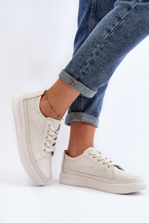 Damskie Skórzane Buty Sportowe Sneakersy Białe Failla