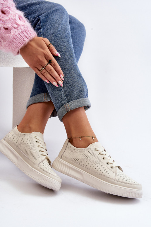 Damskie Skórzane Buty Sportowe Sneakersy Białe Failla