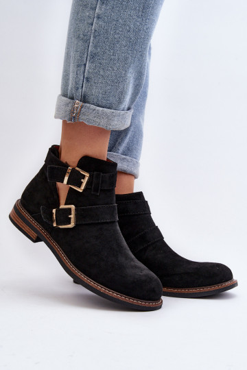 Women's Flat Heel Ankle Boots with Straps Black Melviana 2