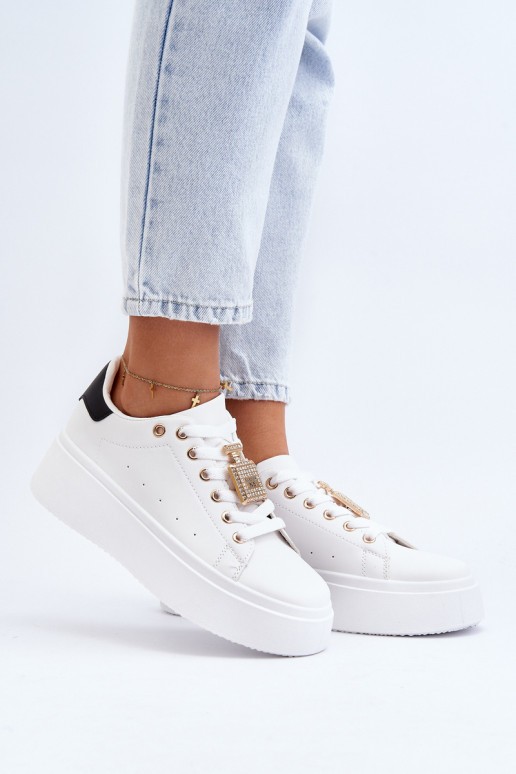 Sneakersy Damskie Z Ozdobą Białe Celedria