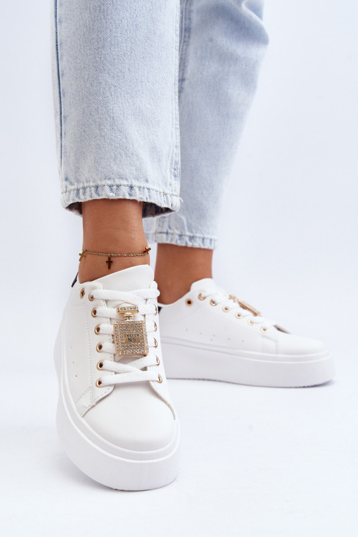 Sneakersy Damskie Z Ozdobą Białe Celedria