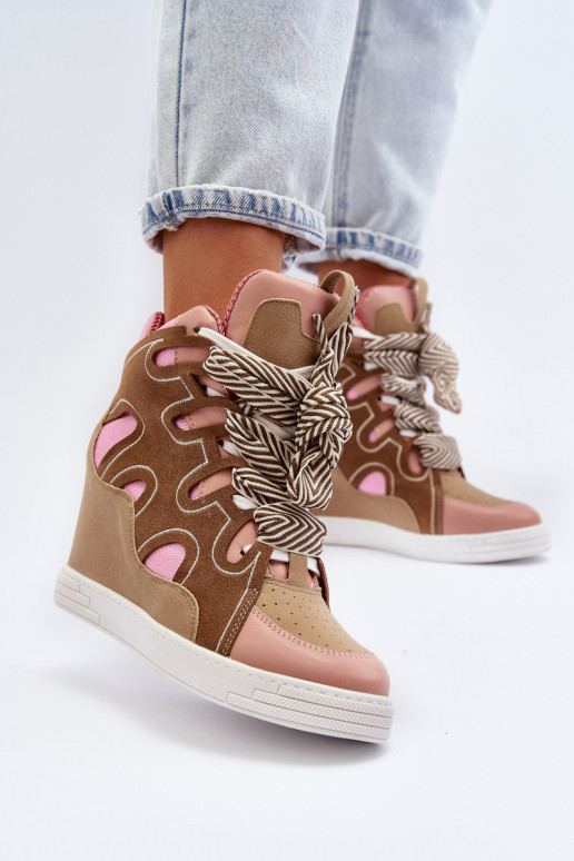 Damskie Sneakersy Na Koturnie Różowe Leoppa