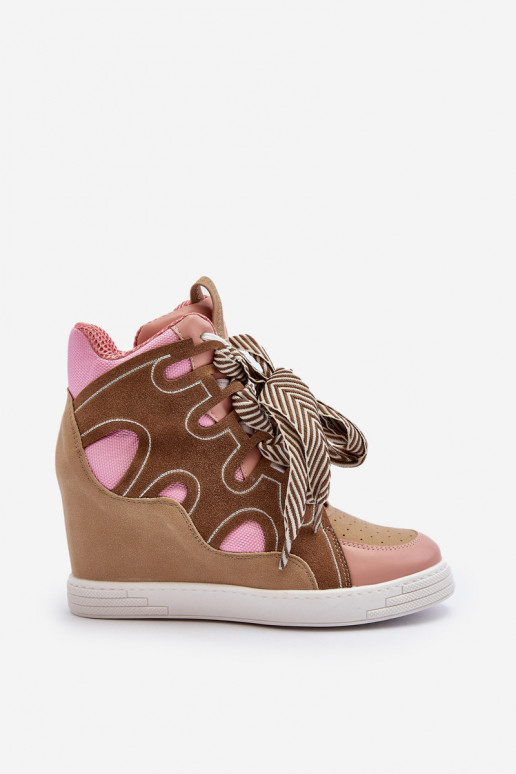 Damskie Sneakersy Na Koturnie Różowe Leoppa