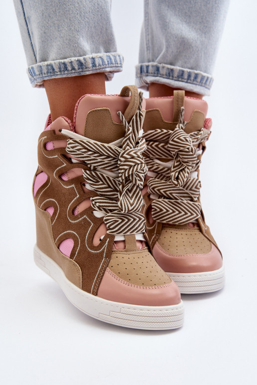 Women's Pink Wedge Sneakers Leoppa
