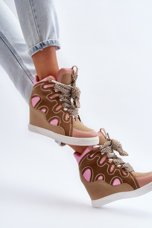 Women's Pink Wedge Sneakers Leoppa