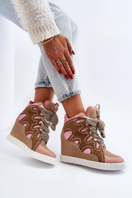 Women's Pink Wedge Sneakers Leoppa