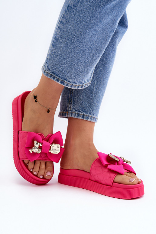 Women's Flip Flops With Bow and Teddy Bear Fuchsia Katterina