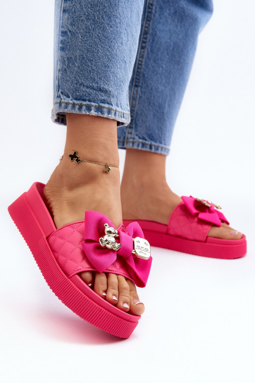 Women's Flip Flops With Bow and Teddy Bear Fuchsia Katterina