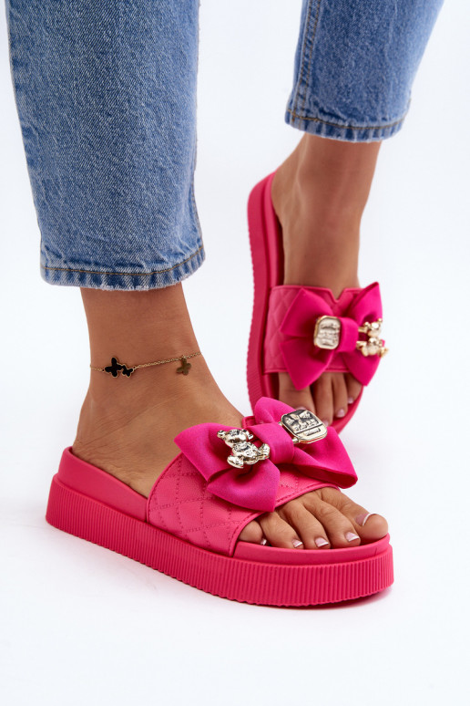 Women's Flip Flops With Bow and Teddy Bear Fuchsia Katterina