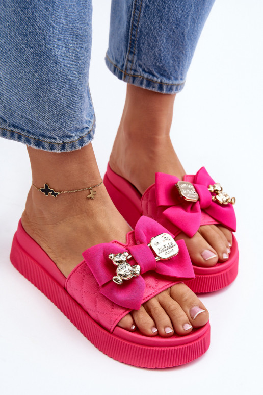 Women's Flip Flops With Bow and Teddy Bear Fuchsia Katterina