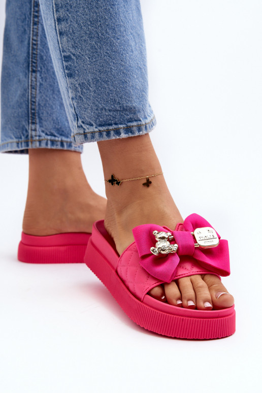 Women's Flip Flops With Bow and Teddy Bear Fuchsia Katterina