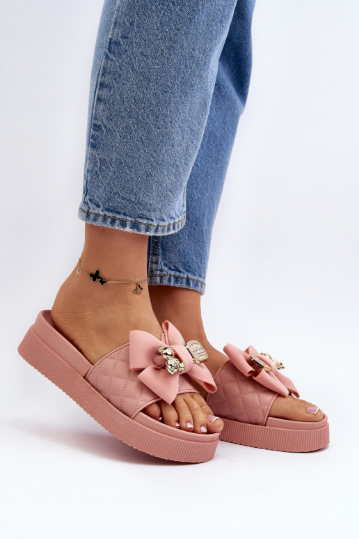 Women's Flip-Flops With a Bow and a Teddy Bear, Pink Katterina