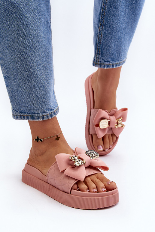 Women's Flip-Flops With a Bow and a Teddy Bear, Pink Katterina
