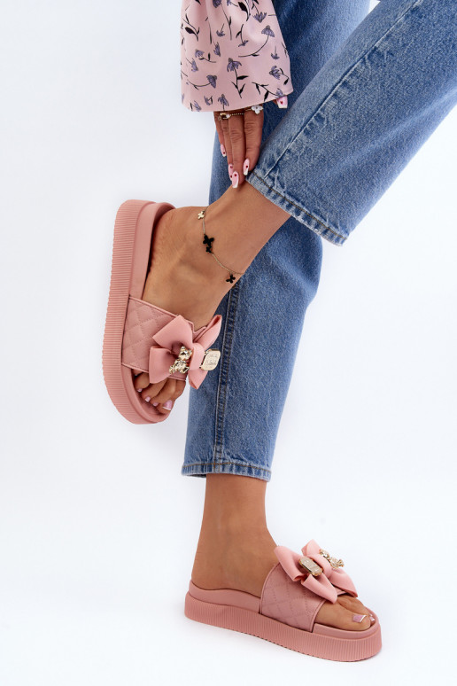 Women's Flip-Flops With a Bow and a Teddy Bear, Pink Katterina