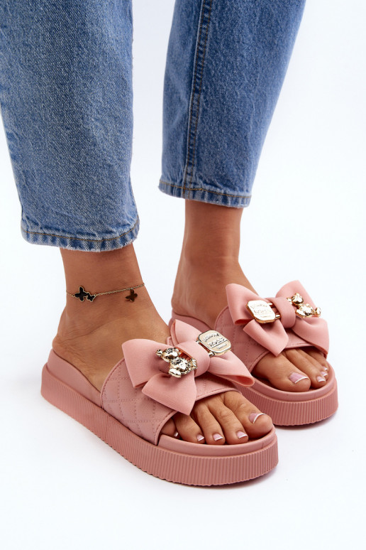 Women's Flip-Flops With a Bow and a Teddy Bear, Pink Katterina