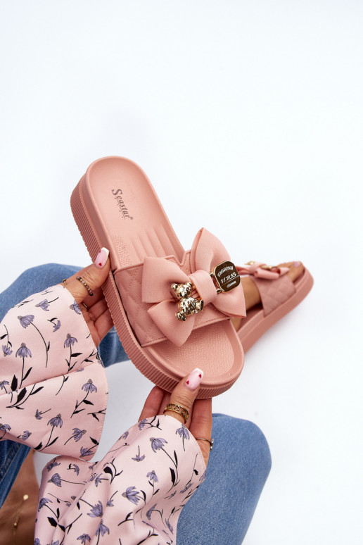 Women's Flip-Flops With a Bow and a Teddy Bear, Pink Katterina