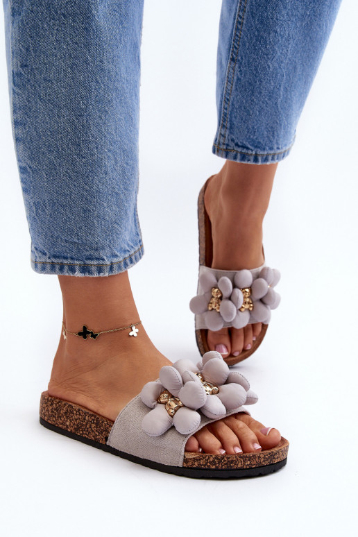 Women's Grey Sandals with Decorations Bunlia
