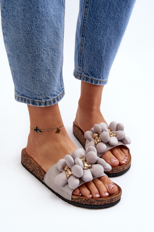 Women's Grey Sandals with Decorations Bunlia