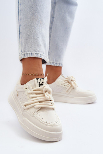 Women's Beige Faux Leather Sneakers Avanalis 2