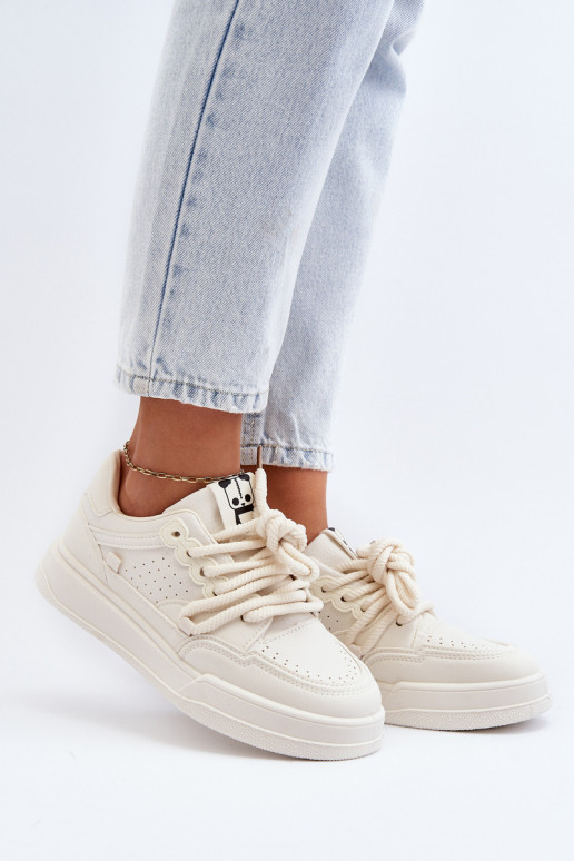 Women's Beige Faux Leather Sneakers Avanalis