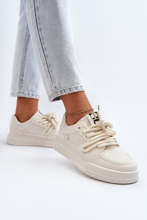 Women's Beige Faux Leather Sneakers Avanalis