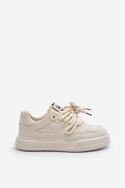 Women's Beige Faux Leather Sneakers Avanalis