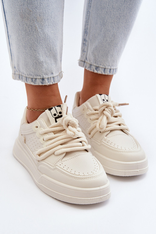 Women's Beige Faux Leather Sneakers Avanalis