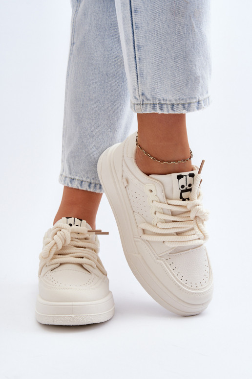 Women's Beige Faux Leather Sneakers Avanalis