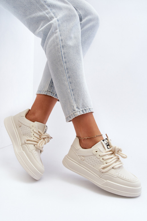 Damskie Sneakersy Eko Skórzane Beżowe Avanalis