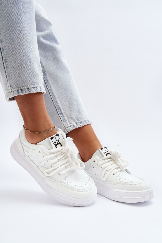 Women's White Faux Leather Sneakers Avanalis