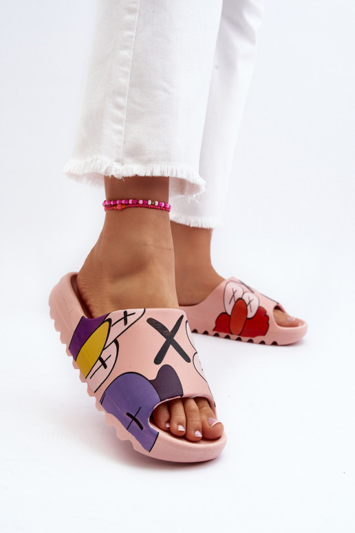 Rubber Flip Flops With Pink Monsters Print