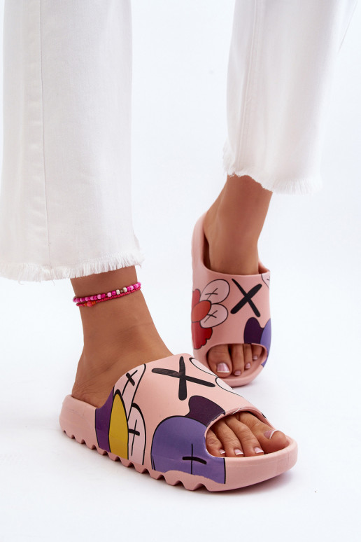 Rubber Flip Flops With Pink Monsters Print