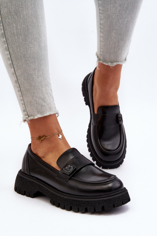 Black Flanila Women's Loafers with Strap