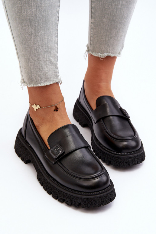 Black Flanila Women's Loafers with Strap