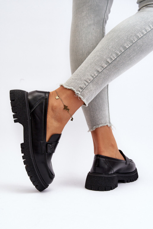 Black Flanila Women's Loafers with Strap