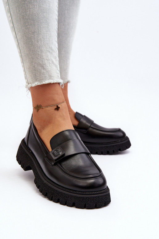 Black Flanila Women's Loafers with Strap