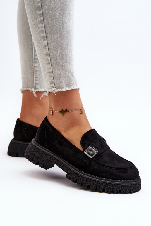 Black Flanila Women's Loafers with Strap