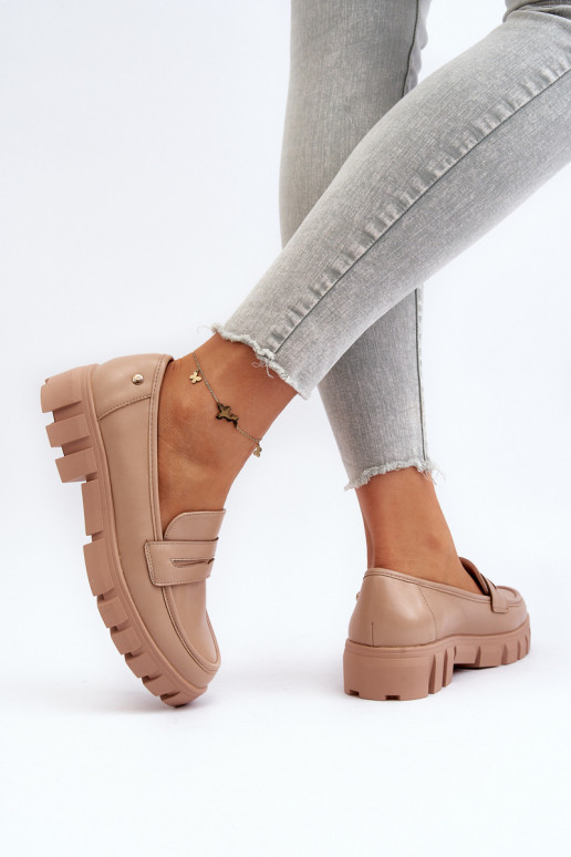 Women's Faux Leather Moccasins Beige Seravisa