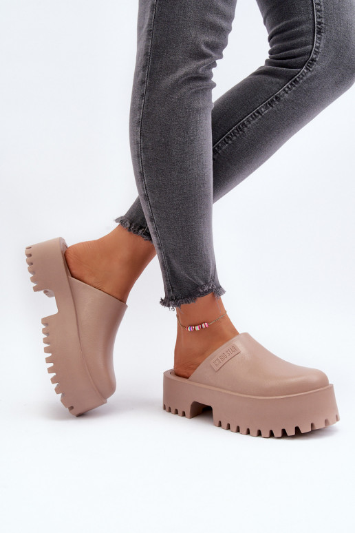 Women's Slides on Chunky Sole Big Star NN274015 White Women's Slides on Chunky Sole Big Star NN274015 White